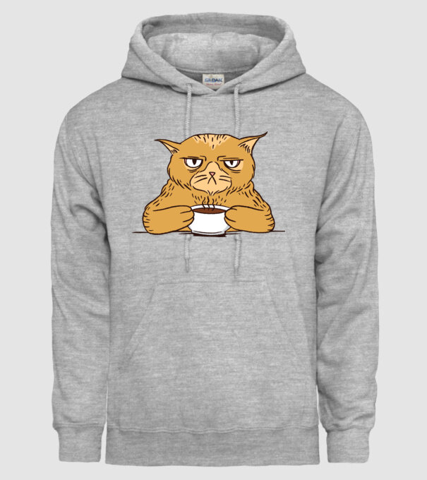 Grumpy Cat - Pisică supărată cu cafea model gri pe tricou