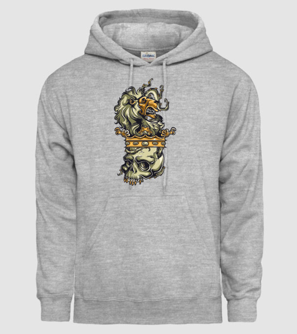 Half Lion Half Skull model gri pe tricou