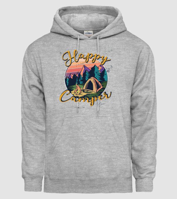Happy Camper tricou camping model gri pe tricou
