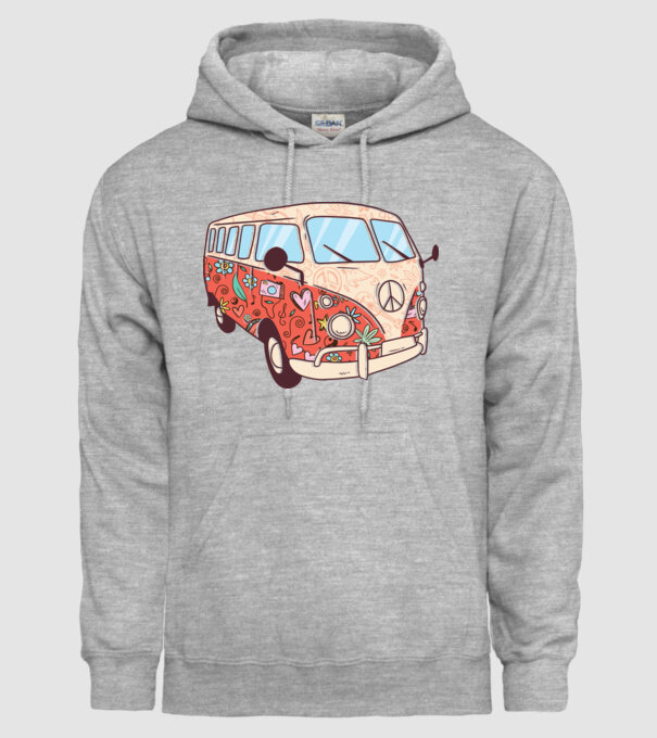 Tricou microbuz hippi retro model gri pe tricou