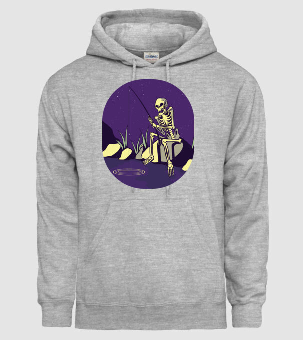 Schelet pescar model gri pe tricou