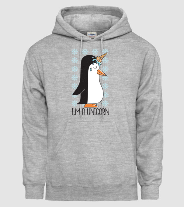 'I''m a Unicorn - Pinguin Unicorn' model gri pe tricou