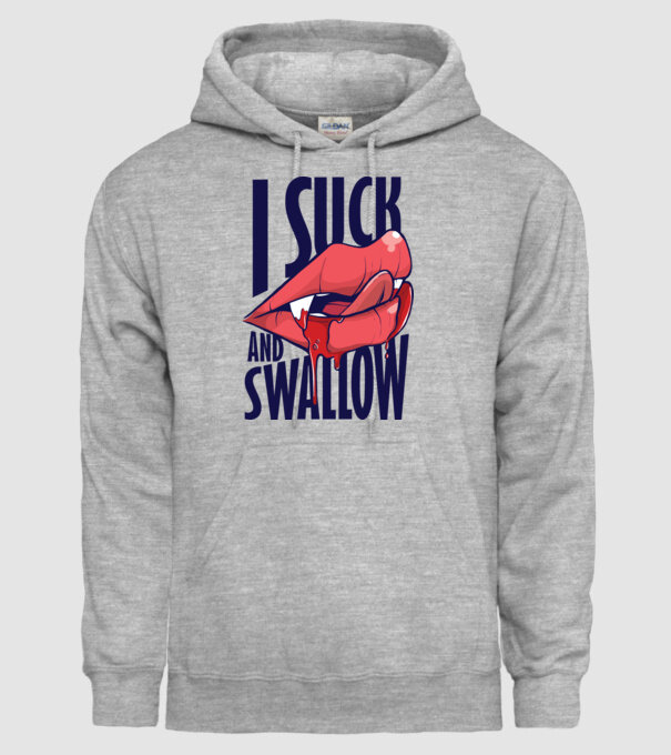 I suck and swallow Vampir model gri pe tricou
