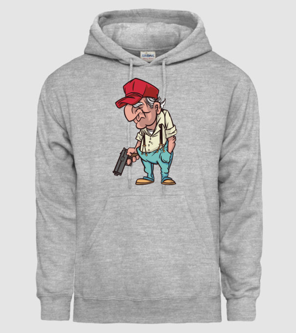 Bătrân cu armă model gri pe tricou
