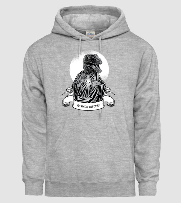 Iisus Raptor Dinozaur model gri pe tricou