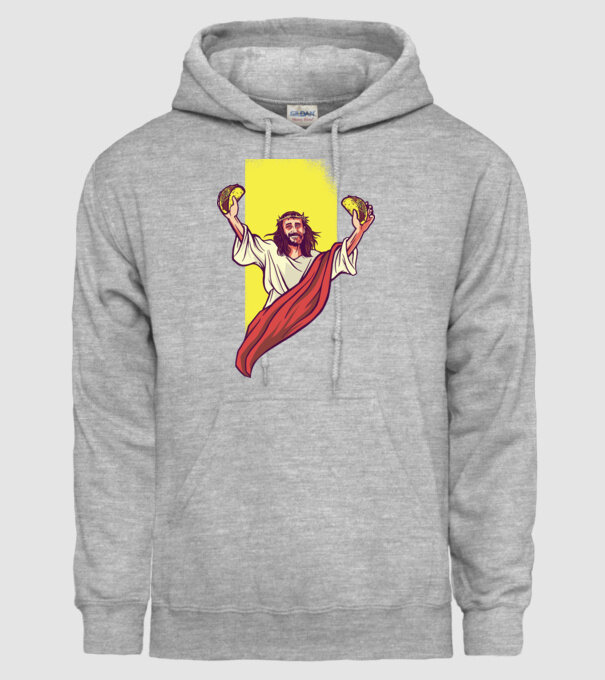 Isus cu Taco tricou amuzant model gri pe tricou