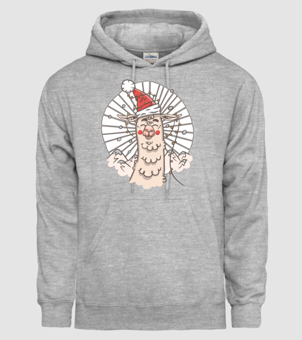 Llama de Crăciun model gri pe tricou
