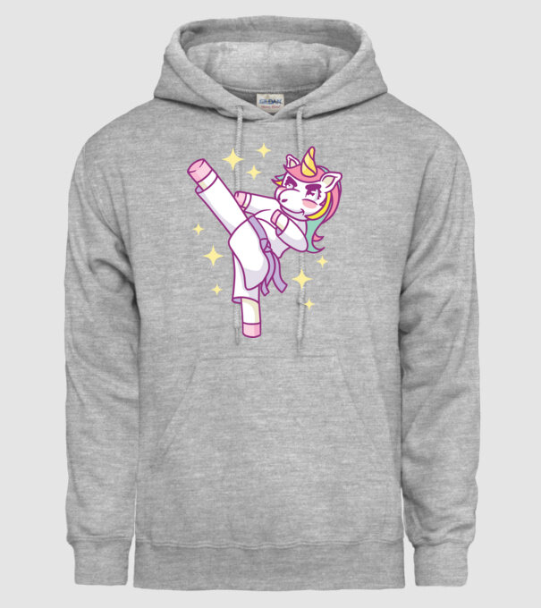 Karate unicorn model gri pe tricou