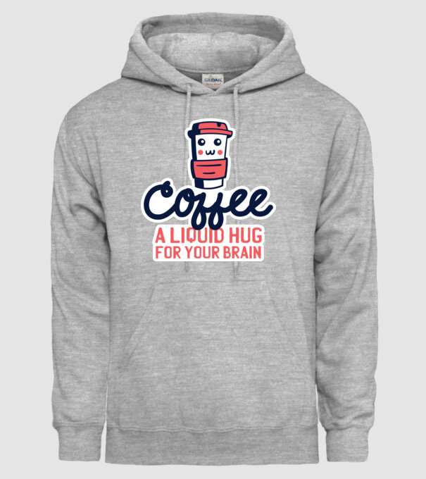 Cafea - o îmbrățișare lichidă pentru creier model gri pe tricou