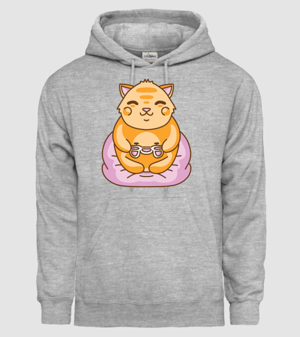 Pisică Gamer Kawaii model gri pe tricou