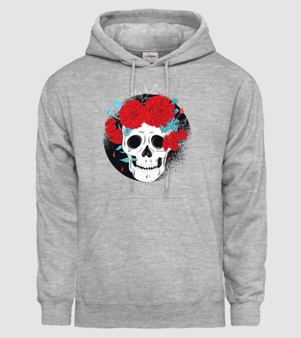 Craniu cu flori model gri pe tricou