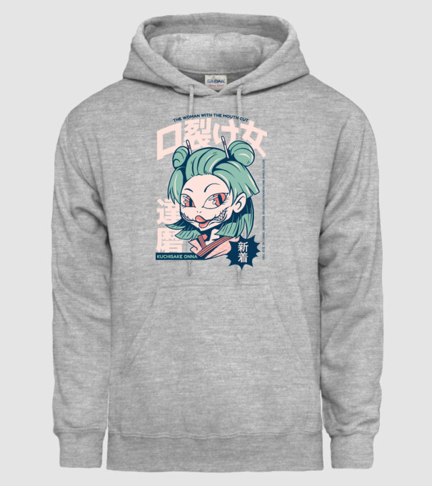 Kuchisake Onna Yokai Anime model gri pe tricou