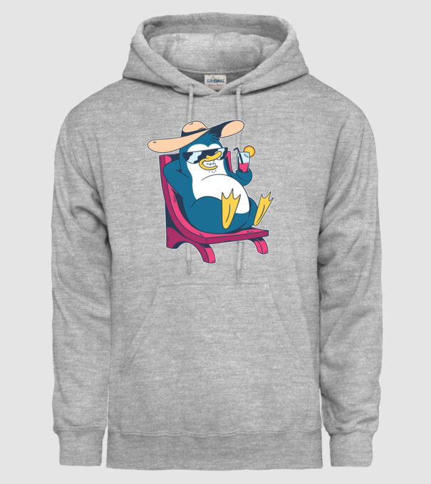 Pinguin cool stă la plajă la mare model gri pe tricou
