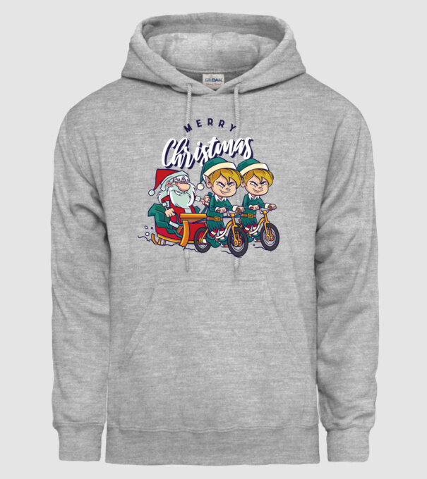 Merry Christmas Moș Crăciun cu sanie cu bicicletă model gri pe tricou