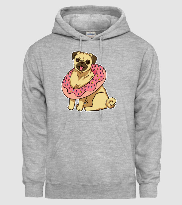Mops cu gogoașă la gât model gri pe tricou