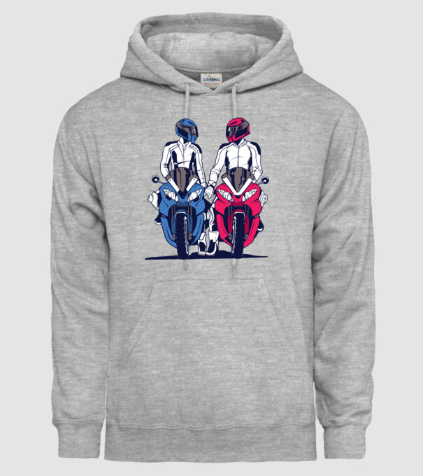 Cuplu de motocicliști model gri pe tricou