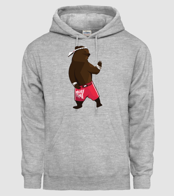 Urs Muay Thai model gri pe tricou