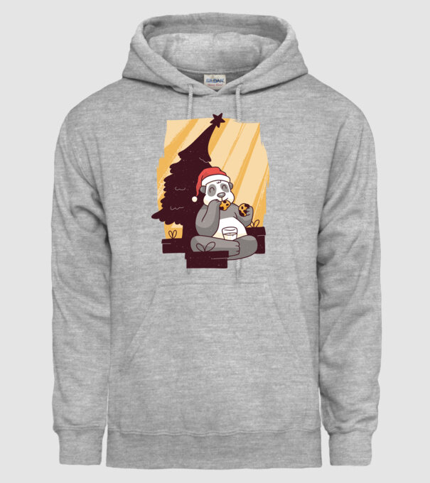 Panda mâncând prăjituri tricou Crăciun model gri pe tricou