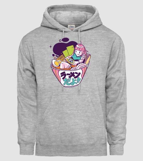 Ramen Anime Gamer fată model gri pe tricou