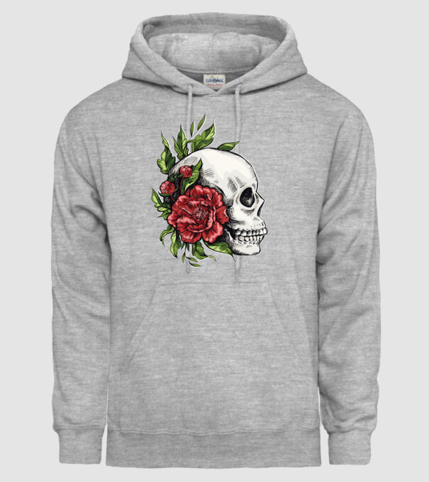 Trandafiri și craniu model gri pe tricou