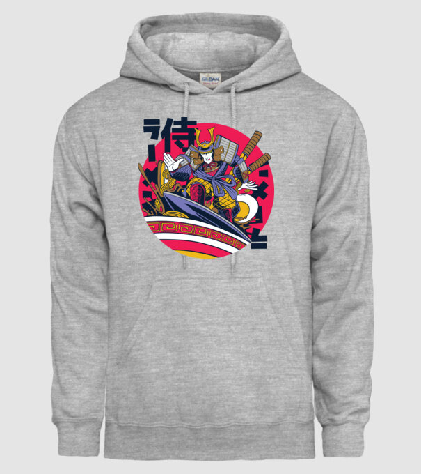Samurai Ramen Surf model gri pe tricou