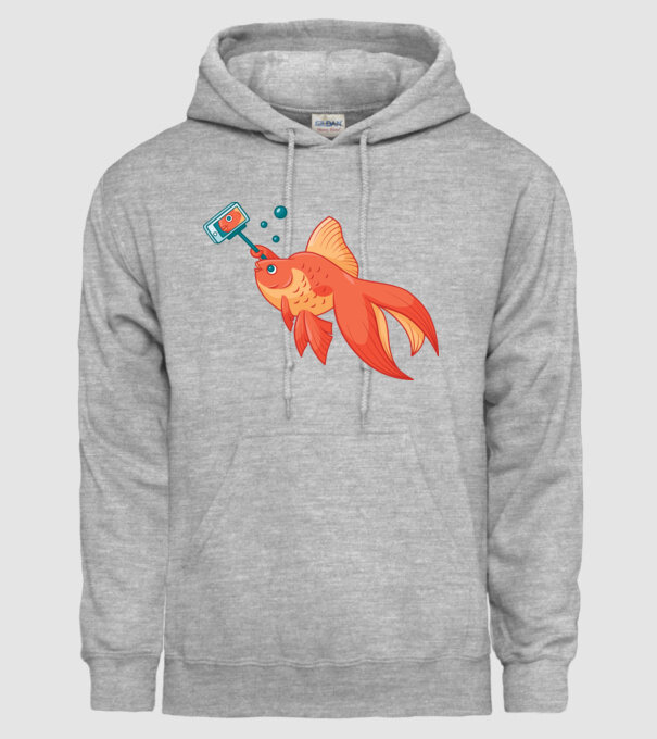 Selfish - Pește făcând selfie model gri pe tricou