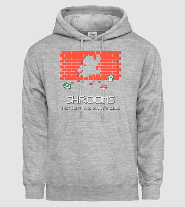 Shrooms - They make you invincible Mario model gri pe tricou