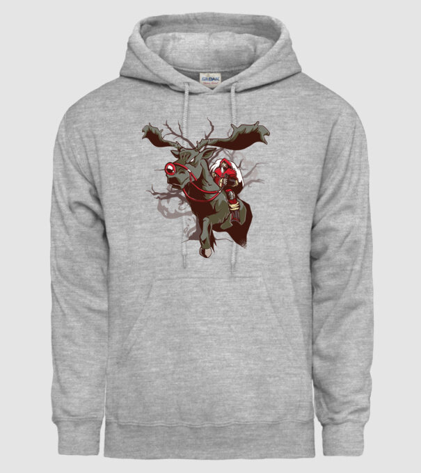 Cavaler Moș Crăciun pe ren model gri pe tricou