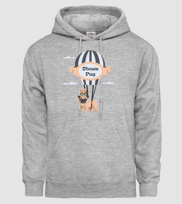 Steampug - mops model gri pe tricou