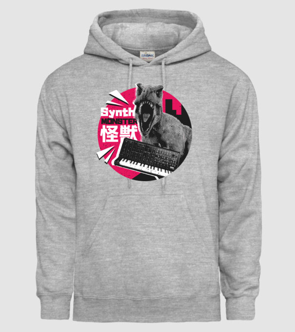 Dinozaur sintetizator model gri pe tricou