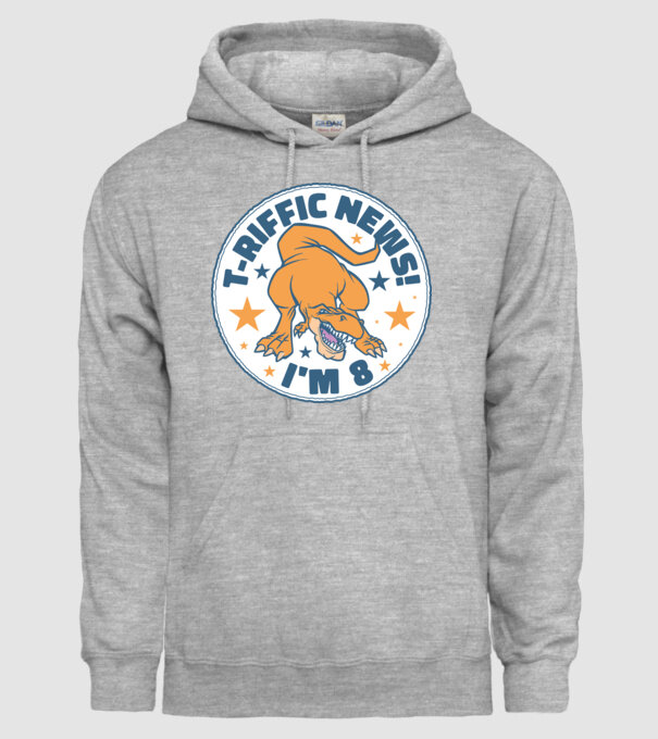 'T-rex Terrific news i''m 8' model gri pe tricou