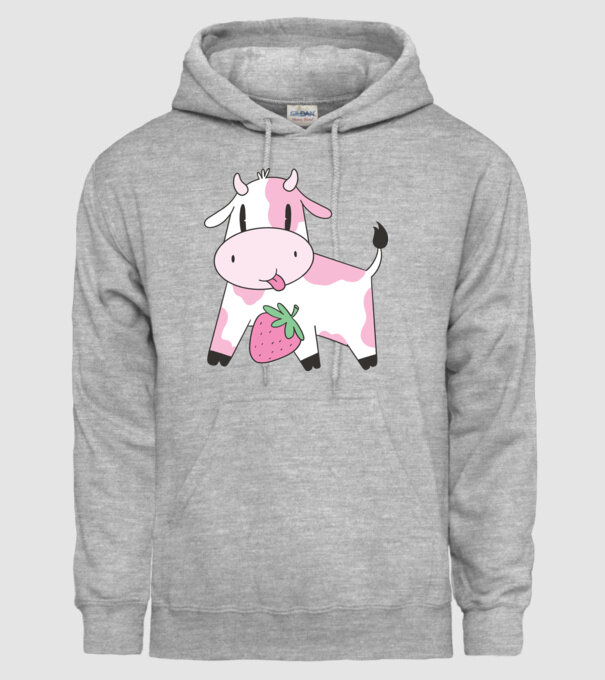 Vacă cu căpșuni model gri pe tricou