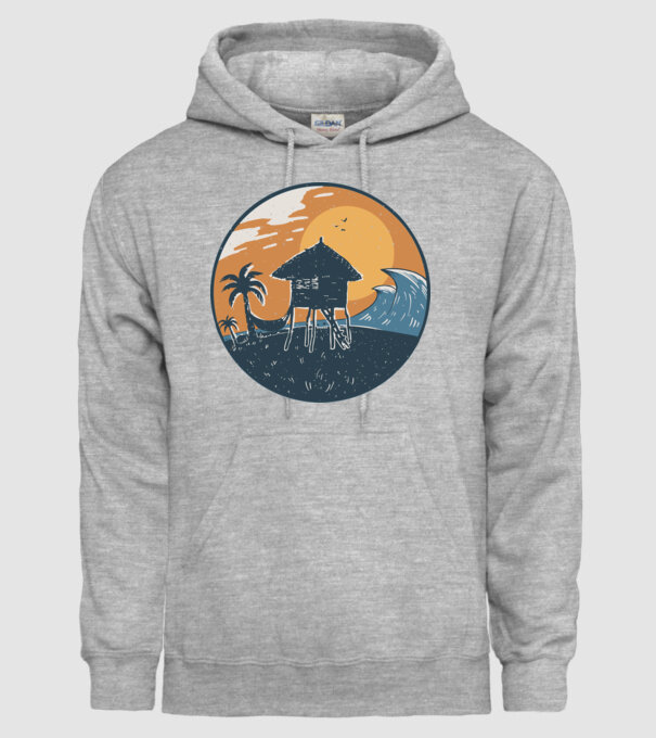 Bungalou pe plajă model gri pe tricou