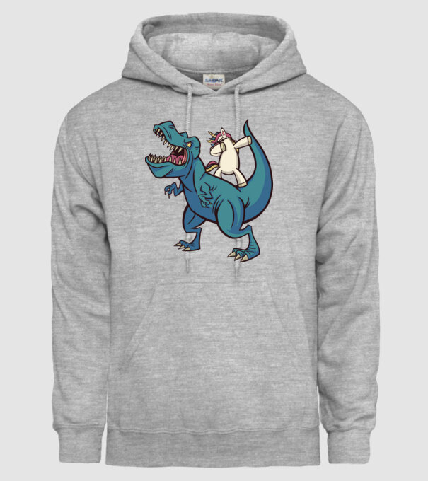 Unicorn DAB T-rex model gri pe tricou