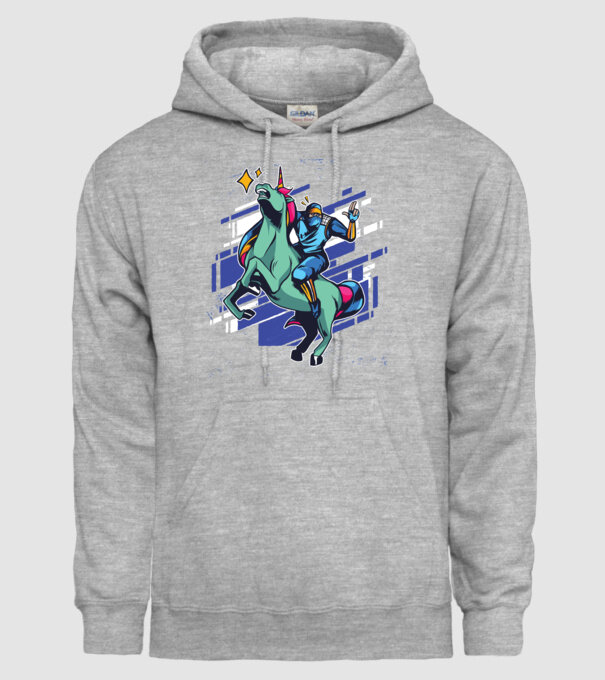 Unicorn Ninja model gri pe tricou