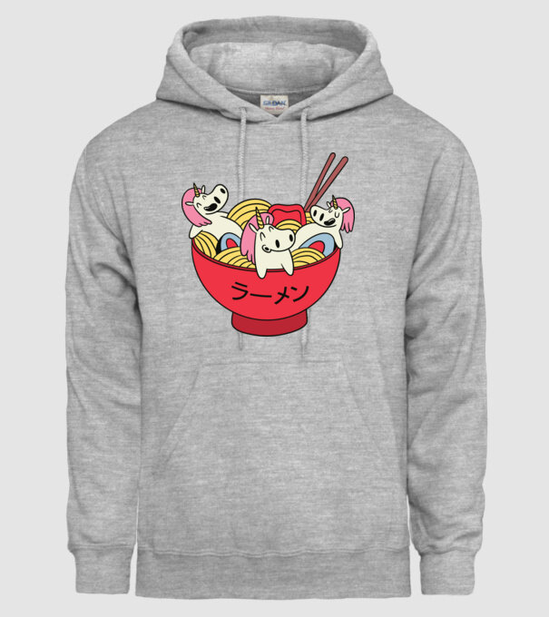 Unicorn Ramen model gri pe tricou