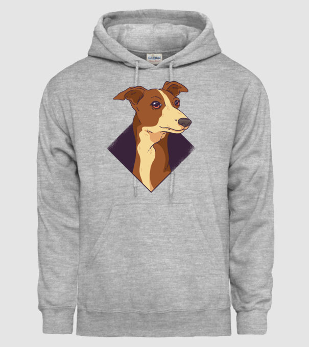 Cap câine Whippet model gri pe tricou
