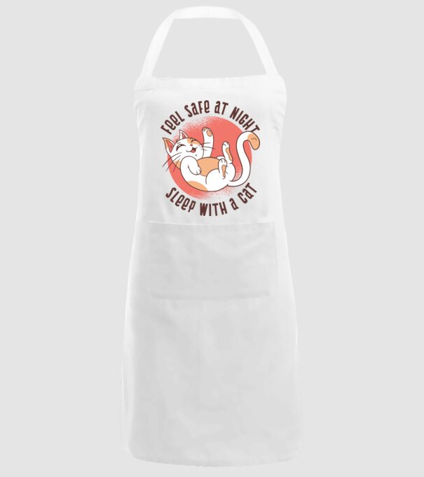Dormi în siguranță cu Pisică - Tricou amuzant cu pisică model alb pe tricou