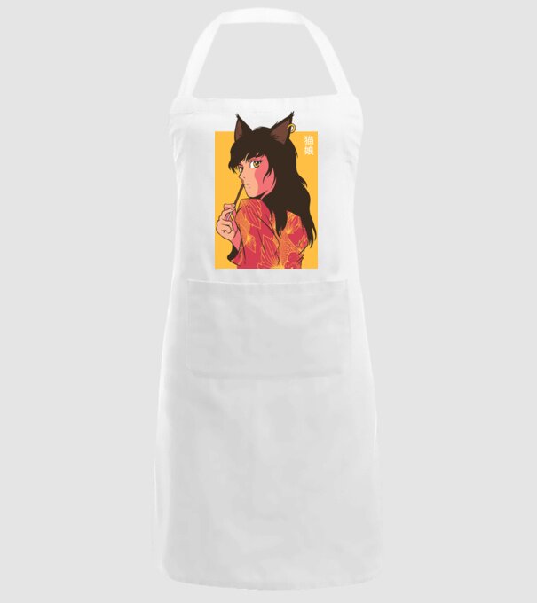 Pisică Fată Anime model alb pe tricou