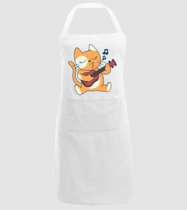 Pisică chitară Ukulele model alb pe tricou