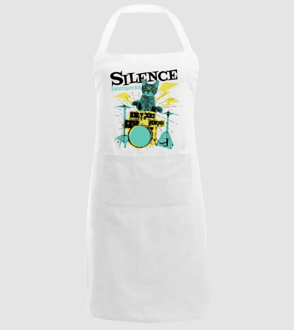 Pisică Baterist - Silence Destroyer model alb pe tricou