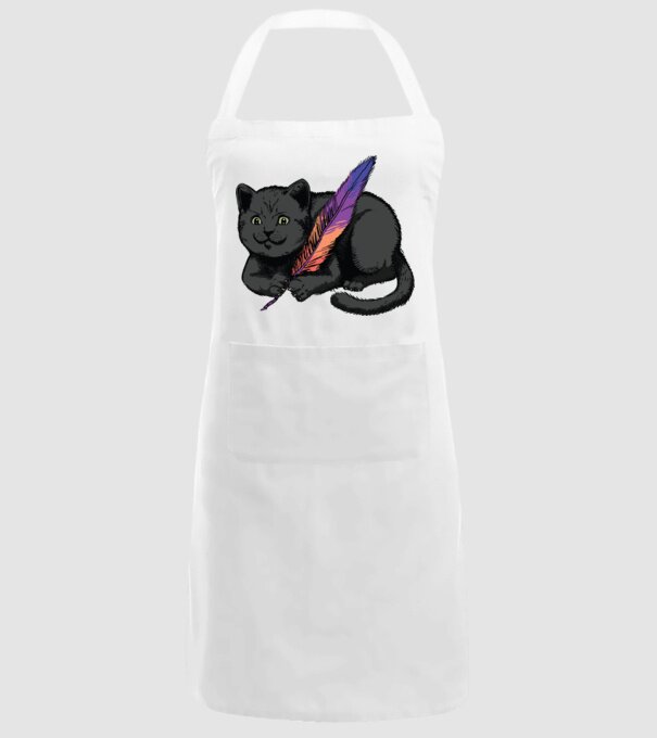 Pisicuță neagră cu pene model alb pe tricou