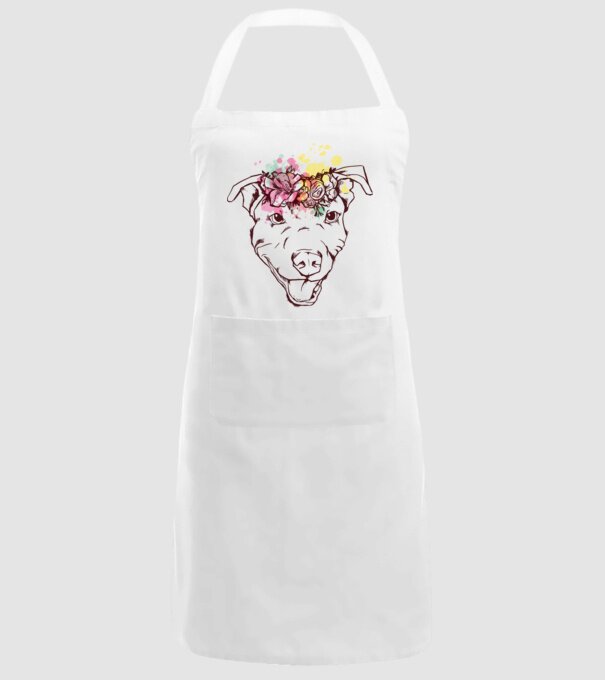 Floral Pitbull model alb pe tricou