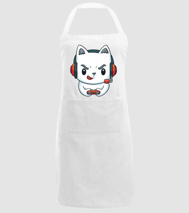 Pisică Gamer model alb pe tricou