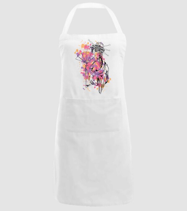 Geisha cu evantai model alb pe tricou