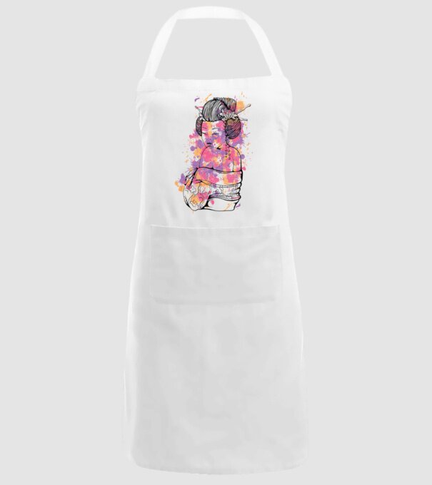 Geisha colorată model alb pe tricou