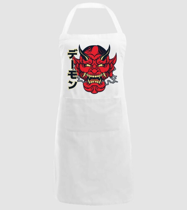 Mască demon chinez model alb pe tricou