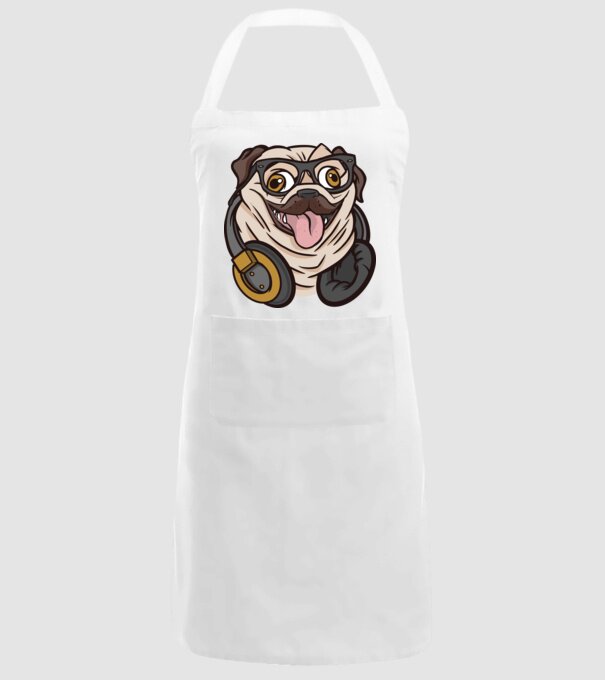 Mops cu căști model alb pe tricou