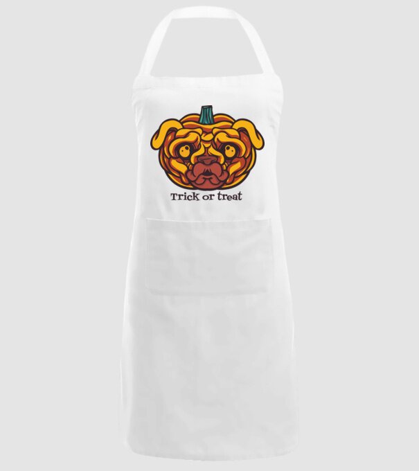 Mops cap de dovleac Halloween model alb pe tricou