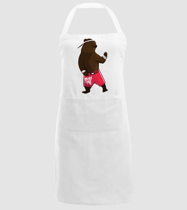 Urs Muay Thai model alb pe tricou